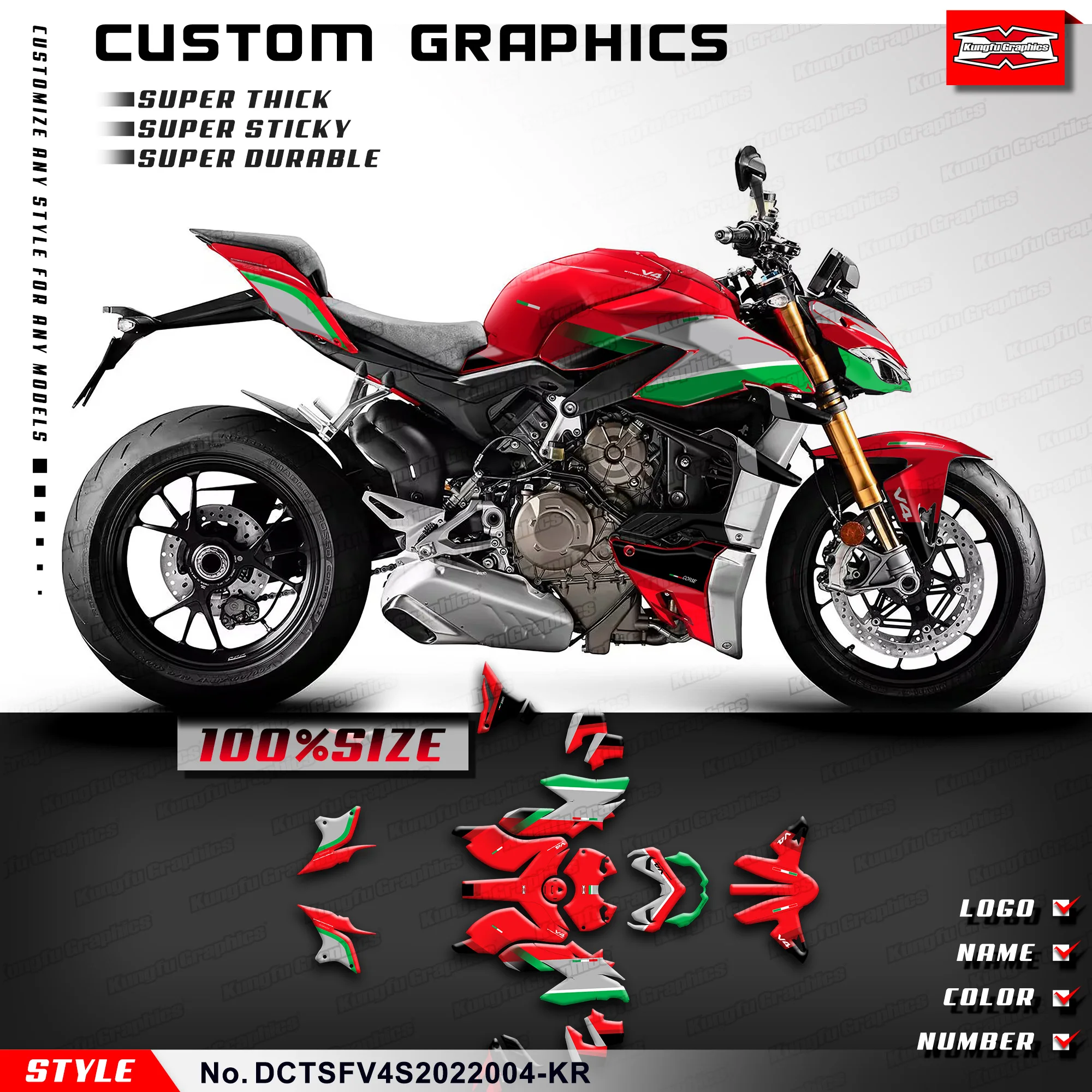 KUNGFU GRAPHICS Motorcycle Graphics Sticker Kit for DUCATI Streetfighter V4 V4S 2020 2021 2022 Vinyl Wrap, Rebuild Kit
KUNGFU GRAPHICS Motorcycle Graphics Sticker Kit for DUCATI Streetfighter V4 V4S 2020 2021 2022 Vinyl Wrap, Rebuild Kit