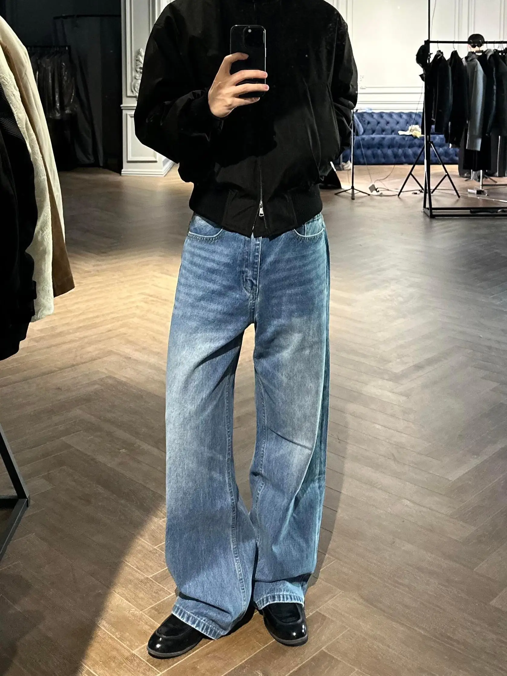 Cleanfit American Sle Retro Waed Light Blue Men's Straight Leg Jeans Commute Slimming Pants mid Waist Zipper Closure
Cleanfit American Sle Retro Waed Light Blue Men's Straight Leg Jeans Commute Slimming Pants mid Waist Zipper Closure