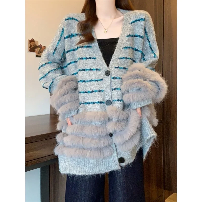 Модные высококачественные вязаные кардиганы из искусственного меха, женские пальто-кардиганы, осень-зима 202, новая трикотажная куртка больших размеров, свободный свитер, пальто
Модные высококачественные вязаные кардиганы из искусственного меха, женские пальто-кардиганы, осень-зима 202, новая трикотажная куртка больших размеров, свободный свитер, пальто