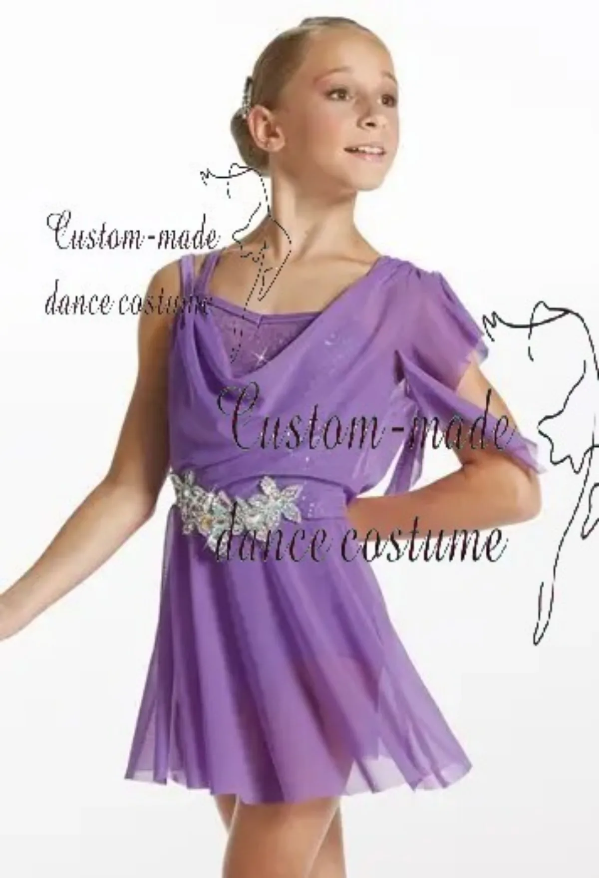 Custom-Made Lavender Contemporary Dance Dress for Girls, Sheer Chiffon Costume with Sparkle Floral Waistband, Ideal for Dance Re
Custom-Made Lavender Contemporary Dance Dress for Girls, Sheer Chiffon Costume with Sparkle Floral Waistband, Ideal for Dance Re