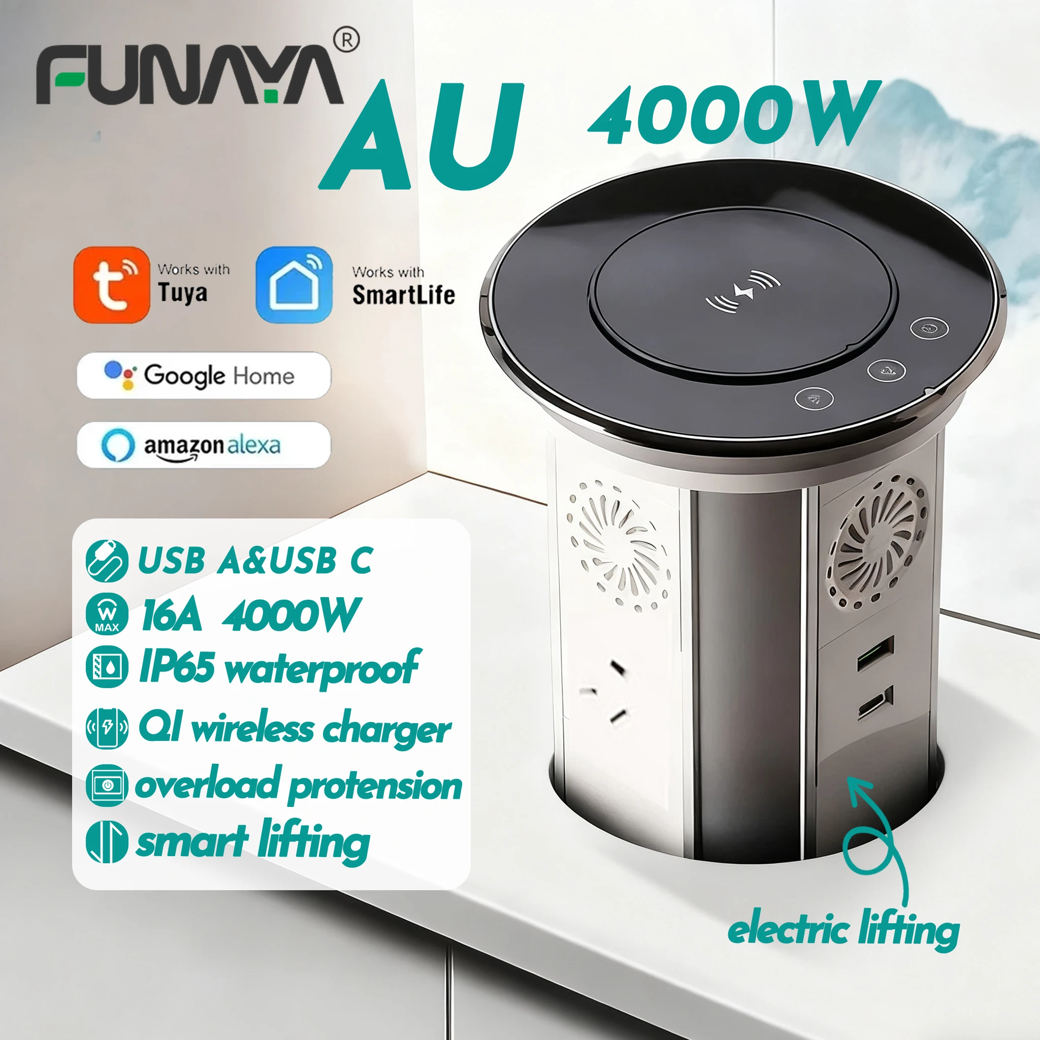 WIFI AU Pop Up Sockets Surface Table Hidden Socket with 4 USB Waterproof 15A 110V 240V 4000W Bluetooth Lifting Smart Tuya Socket
WIFI AU Pop Up Sockets Surface Table Hidden Socket with 4 USB Waterproof 15A 110V 240V 4000W Bluetooth Lifting Smart Tuya Socket