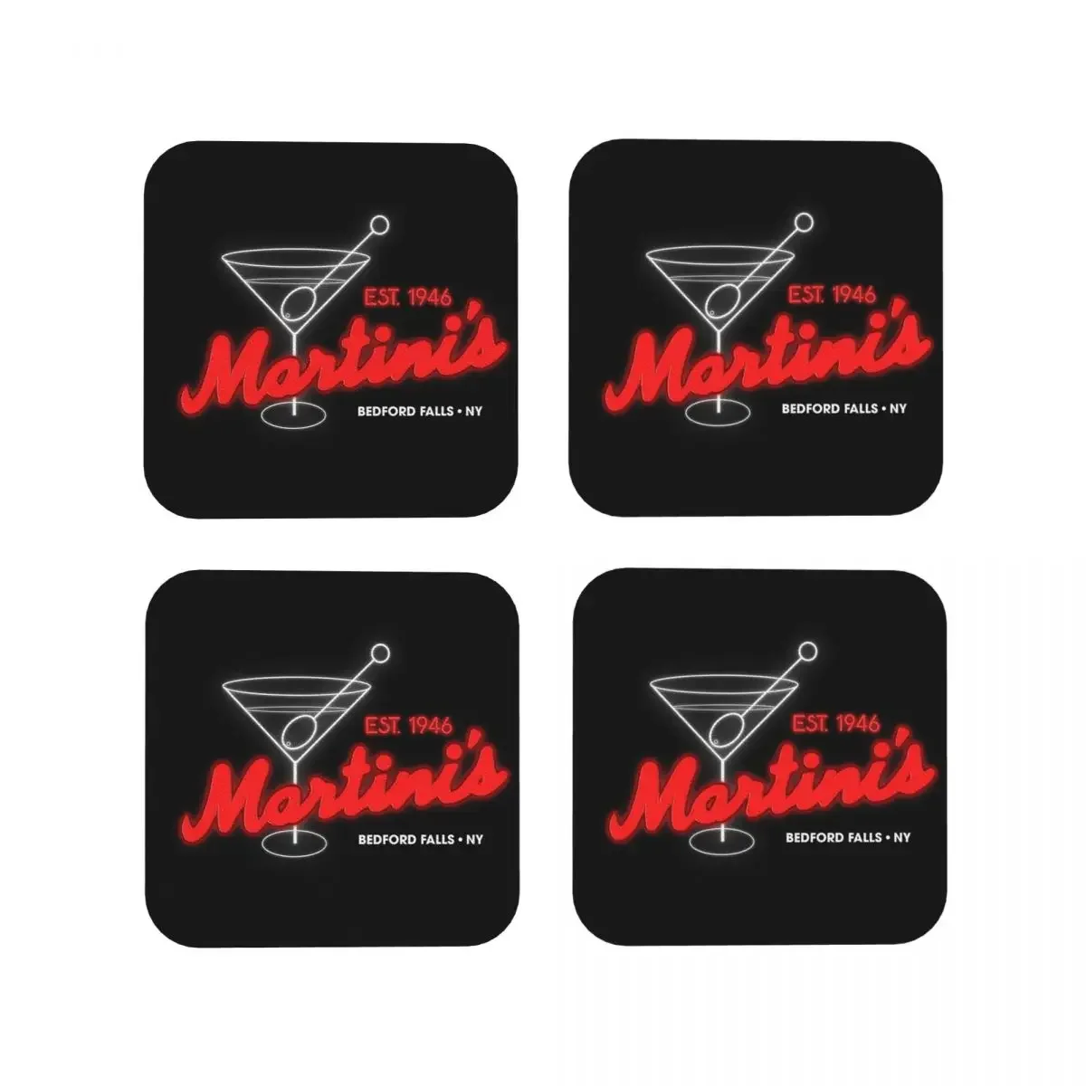Martini's Bar It's A Wonderful Life Bedford Falls, NY Coasters Kitchen Placemats Cup Mats For Decor Home Tableware Pads Set of 4
Martini's Bar It's A Wonderful Life Bedford Falls, NY Coasters Kitchen Placemats Cup Mats For Decor Home Tableware Pads Set of 4