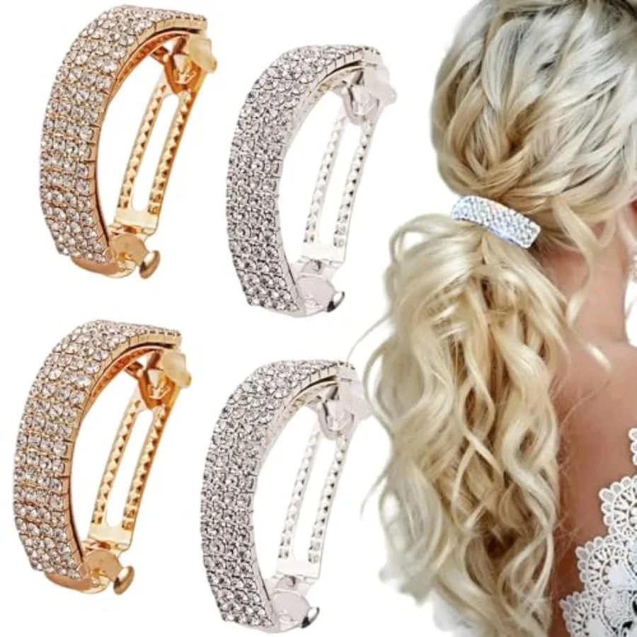 4 Pcs Rhinestone Spring Hair Clips Semicircle Gold Silver Bling Ponytail Holder Hair Holder Headband for Women Wedding Hair Acc
4 Pcs Rhinestone Spring Hair Clips Semicircle Gold Silver Bling Ponytail Holder Hair Holder Headband for Women Wedding Hair Acc