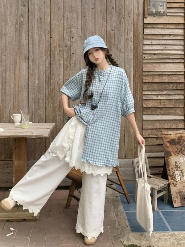 plus Size Women's Vintage Japanese Plaid Loose irt round Ne Summer New High Waist Lace Trim Pant Skirt Set Faionable Co...
plus Size Women's Vintage Japanese Plaid Loose irt round Ne Summer New High Waist Lace Trim Pant Skirt Set Faionable Co...