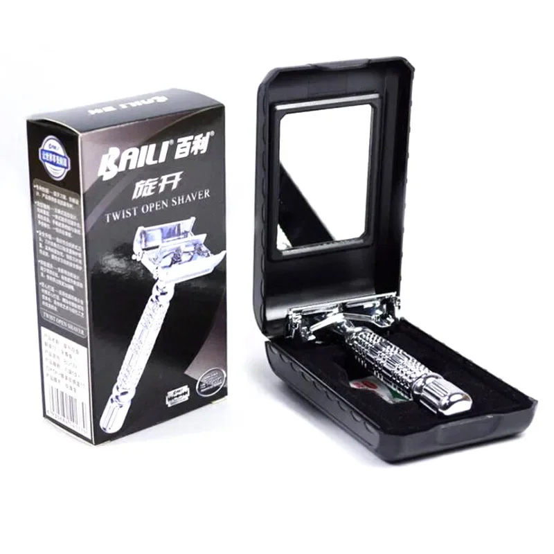 BAILI BD179 Barber Safety Blade Razor Shaver Double Edge Butterfly Twist Open T-Shaped Unisex +1 Blade 1 Travel Case with Mirror
BAILI BD179 Barber Safety Blade Razor Shaver Double Edge Butterfly Twist Open T-Shaped Unisex +1 Blade 1 Travel Case with Mirror