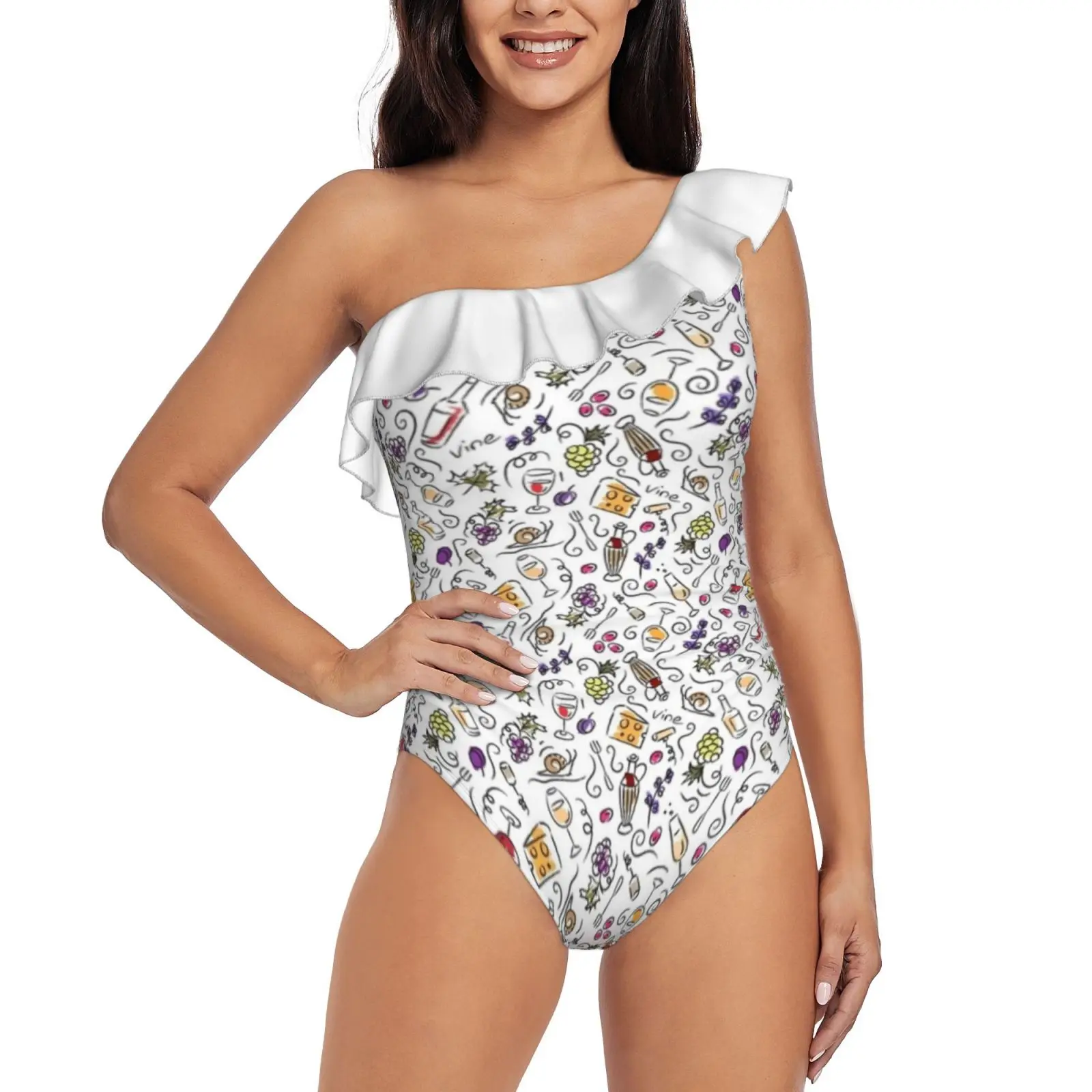Wine Pattern One-Piece Swimsuit One Shoulder Ruffle Swimsuit Sexy Monokini New Girl Beach Swimwear Vector Wine Grapes Drink
Wine Pattern One-Piece Swimsuit One Shoulder Ruffle Swimsuit Sexy Monokini New Girl Beach Swimwear Vector Wine Grapes Drink