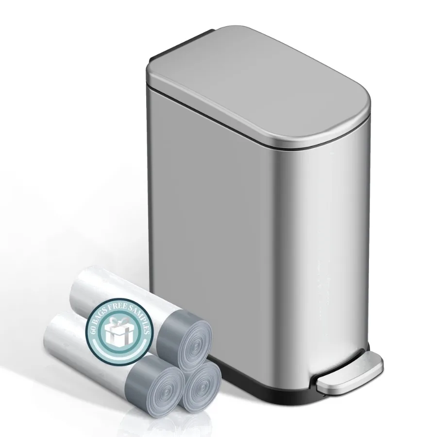 2.6 Gallon/10L Slim Stainless Steel Bathroom Trash Can with Soft Close Lid, for Narrow Spaces, Bathroom, Bedroom Silver
2.6 Gallon/10L Slim Stainless Steel Bathroom Trash Can with Soft Close Lid, for Narrow Spaces, Bathroom, Bedroom Silver