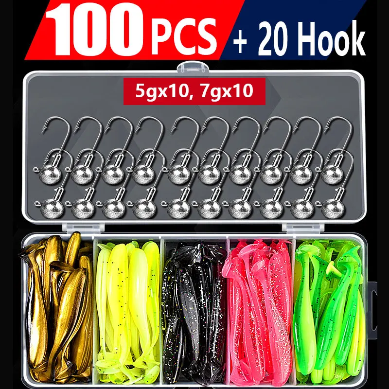 100 PCS Soft Fishing Bait 20 PCS Jig Head Hook Set Fishing Lures Full Kit Vibration Artificial Bait Soft Wobbler Silicone Bait
100 PCS Soft Fishing Bait 20 PCS Jig Head Hook Set Fishing Lures Full Kit Vibration Artificial Bait Soft Wobbler Silicone Bait
