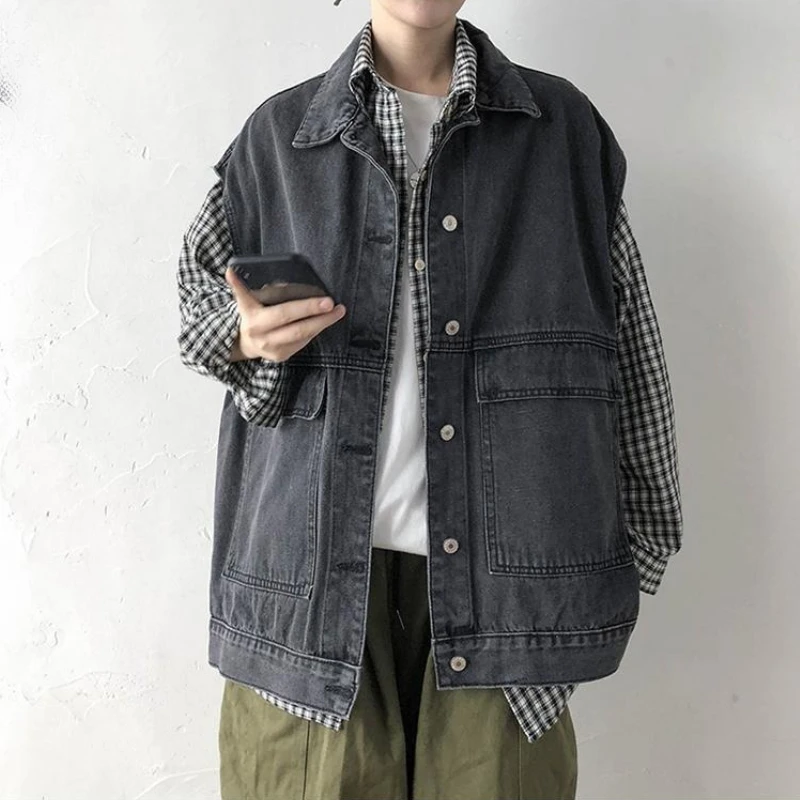 Мужская рабочая одежда, винтажный джинсовый жилет, осенняя куртка свободного кроя без рукавов, уличная одежда больших размеров с усиленной строчкой
Мужская рабочая одежда, винтажный джинсовый жилет, осенняя куртка свободного кроя без рукавов, уличная одежда больших размеров с усиленной строчкой