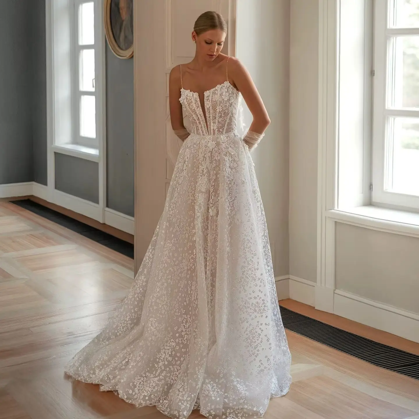 Luxury Flowers Wedding Dresses Women A Line Spaghetti Straps Bridal Gown Formal Evening Dress Customized Party Robes
Luxury Flowers Wedding Dresses Women A Line Spaghetti Straps Bridal Gown Formal Evening Dress Customized Party Robes