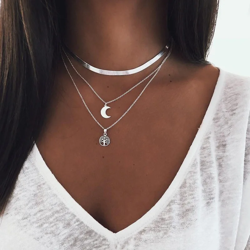 Popular 925 Sterling Silver Triple Layer Necklace Moon Pendant Choker Party Birthday Gift Women's Fashion Jewelry Free Shipping
Popular 925 Sterling Silver Triple Layer Necklace Moon Pendant Choker Party Birthday Gift Women's Fashion Jewelry Free Shipping