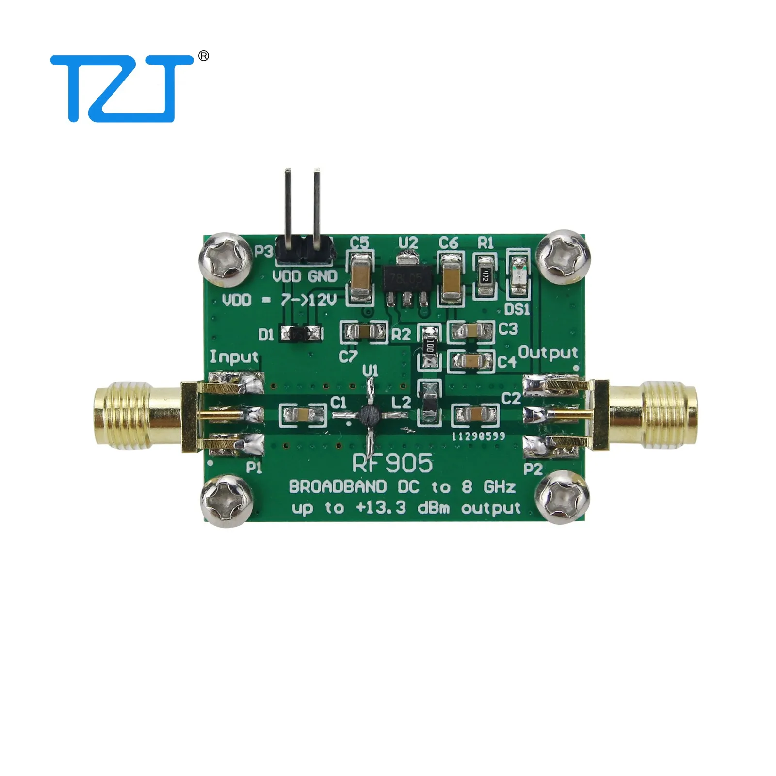 TZT RF905 1MHz-8GHz RF Power Amplifier RF Power Amp Board Broadband DC to 8GHz up to 13.3DBm Output
TZT RF905 1MHz-8GHz RF Power Amplifier RF Power Amp Board Broadband DC to 8GHz up to 13.3DBm Output