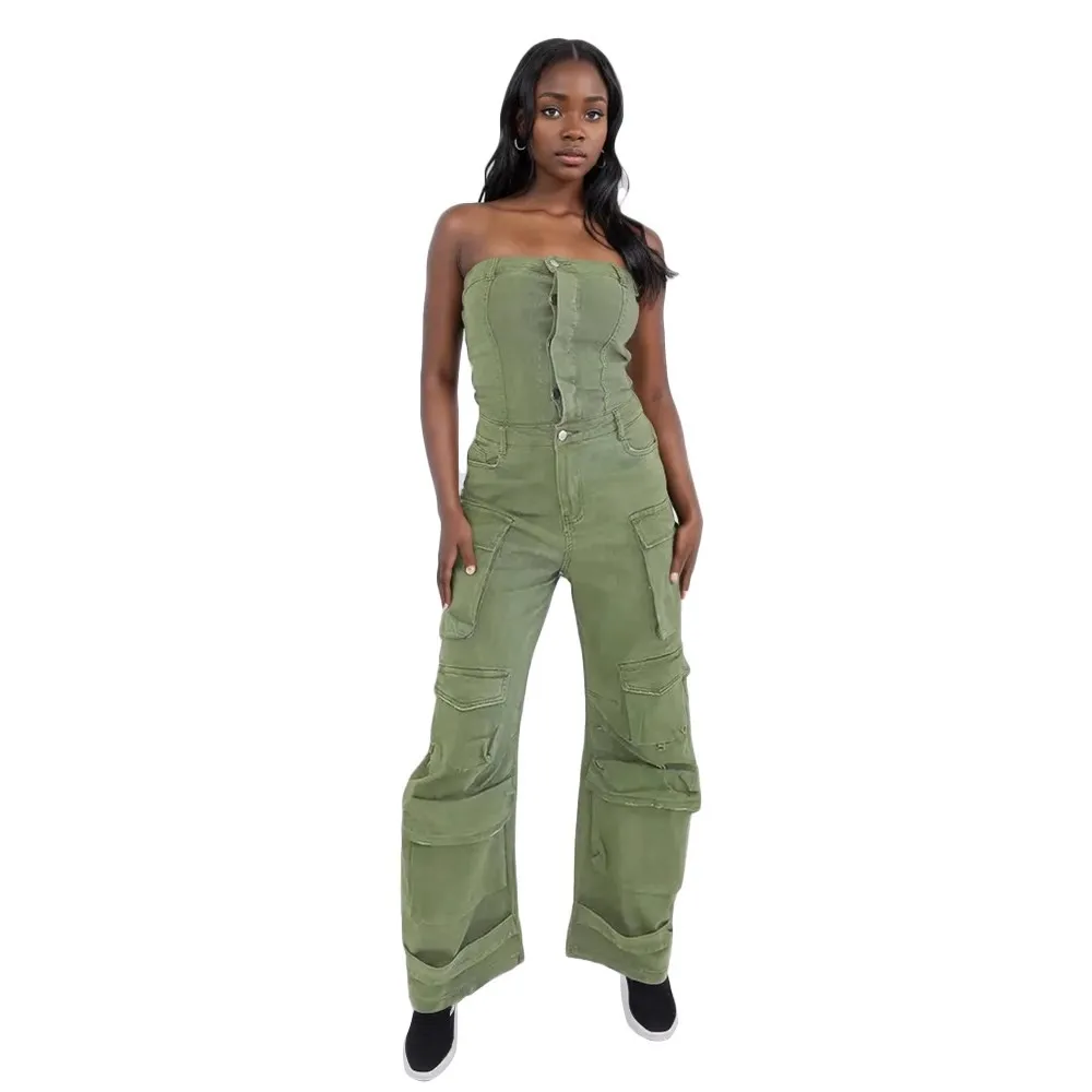 VGH Solid Patchwork Button Backless Jumpsuit Strapless Sleeveless High Waist Spliced Pocket Streetwear Jumpsuits Female Fashion
VGH Solid Patchwork Button Backless Jumpsuit Strapless Sleeveless High Waist Spliced Pocket Streetwear Jumpsuits Female Fashion