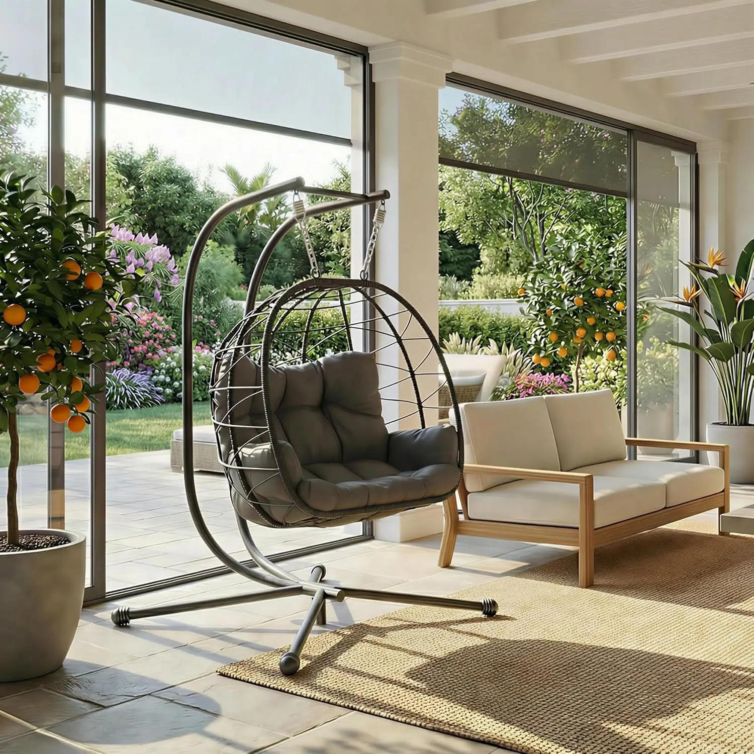 Outdoor Double Egg Chair with UV-Resistant Cushions, Armrests, Headrest, Thick Steel Frame, Hanging
Outdoor Double Egg Chair with UV-Resistant Cushions, Armrests, Headrest, Thick Steel Frame, Hanging