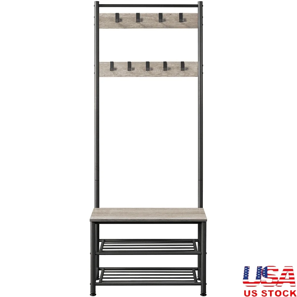 Metal Hall Tree with Movable Hooks Shoe Shelves Entryway Organizer Durable Industrial Design Foyer Mudroom Bedroom
Metal Hall Tree with Movable Hooks Shoe Shelves Entryway Organizer Durable Industrial Design Foyer Mudroom Bedroom