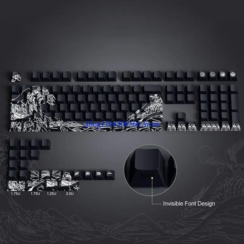 02DD Cherries Profile Keycaps Side Print Transparents 127Key for Various Keyboards Size