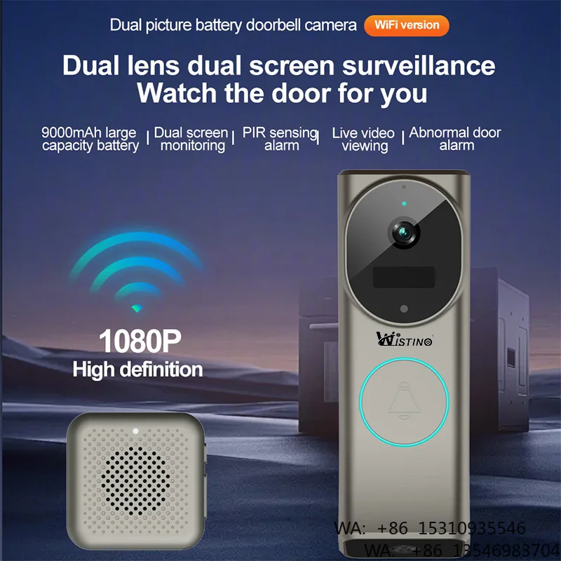 Wistino 2K Dual Cctv Camera Doorbell 9000mAh Battery Capacity 90 Days Door Bell Camera Wifi for Cctv Camera
Wistino 2K Dual Cctv Camera Doorbell 9000mAh Battery Capacity 90 Days Door Bell Camera Wifi for Cctv Camera