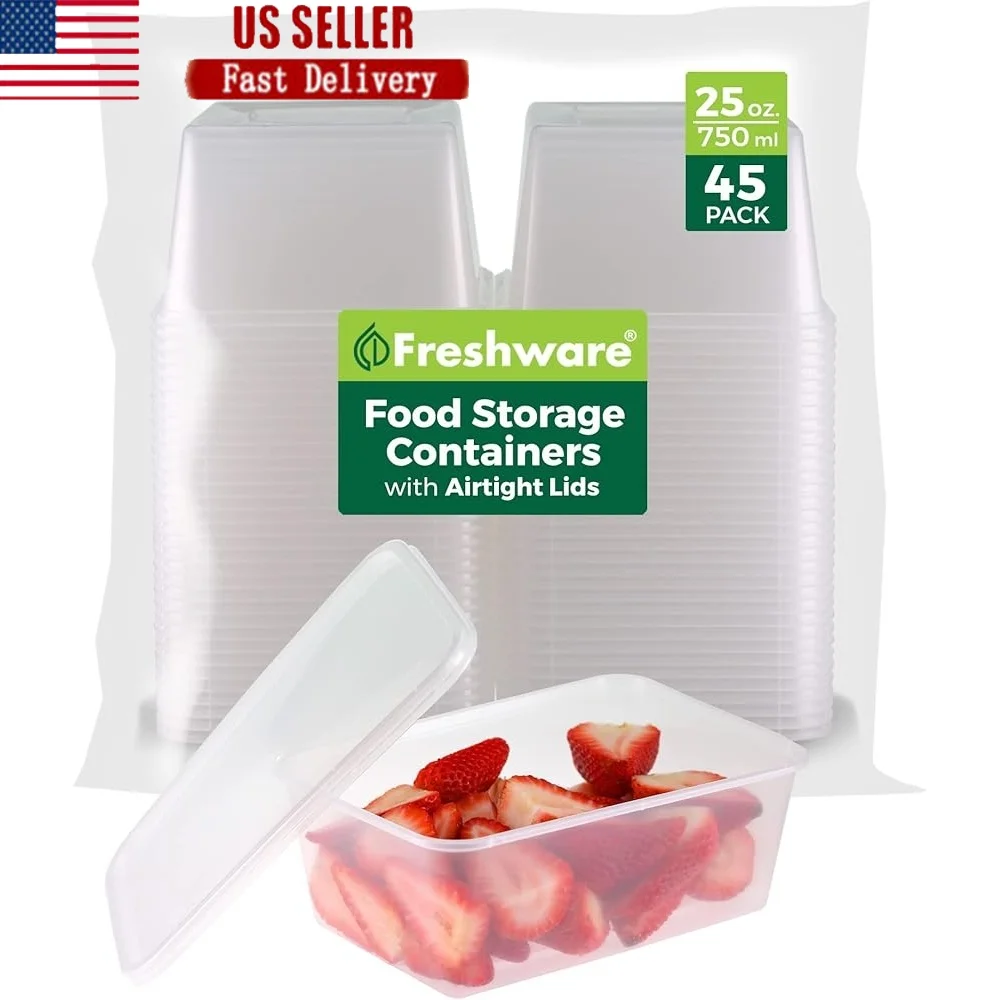 45 Pack 25 oz Plastic Food Storage Containers Airtight Lids Freezer Safe Microwavable Stackable Meal Prep Portion Control
45 Pack 25 oz Plastic Food Storage Containers Airtight Lids Freezer Safe Microwavable Stackable Meal Prep Portion Control