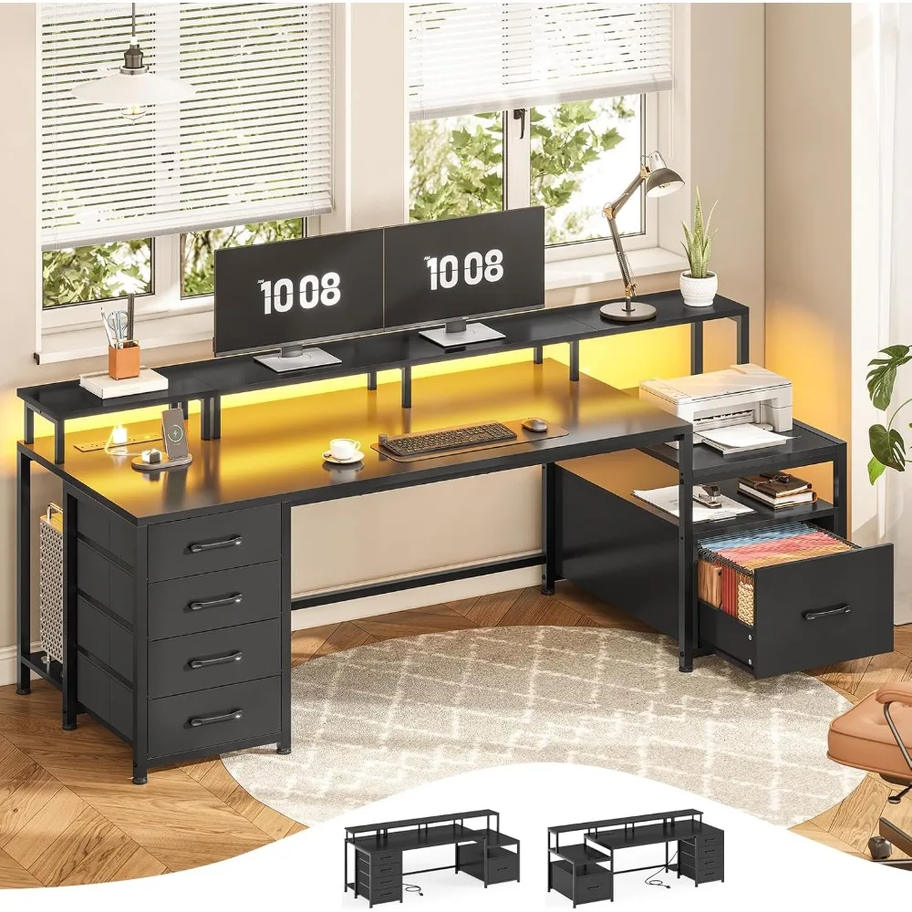 75'' Computer Desk with 5 Drawer, Power Outlet & Led Lights, Home Office Desk with File Drawer, Storage Shelves, Printer Cabinet
75'' Computer Desk with 5 Drawer, Power Outlet & Led Lights, Home Office Desk with File Drawer, Storage Shelves, Printer Cabinet