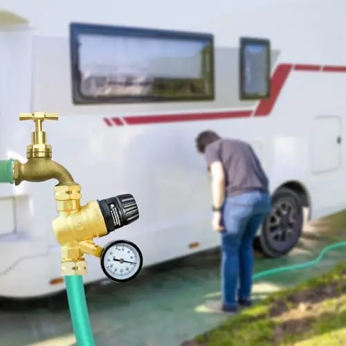 RV Water Pressure Regulator with Gauge – Lead-Free Brass Adjustable Reducer Valve with Filter & Tape
RV Water Pressure Regulator with Gauge – Lead-Free Brass Adjustable Reducer Valve with Filter & Tape