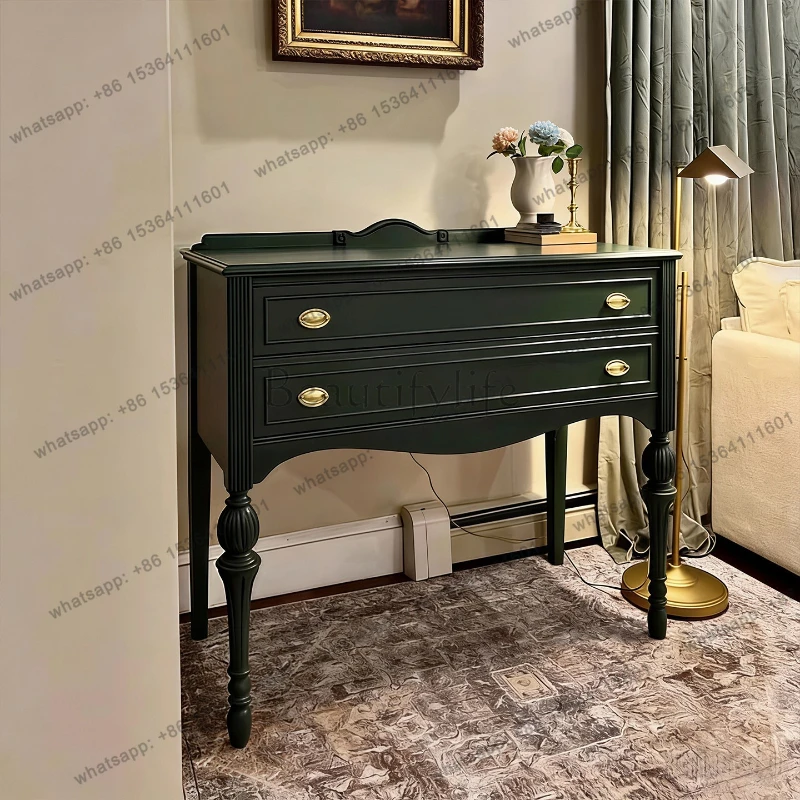 French retro green wooden porch locker foyer decorative drawer cabinet
French retro green wooden porch locker foyer decorative drawer cabinet