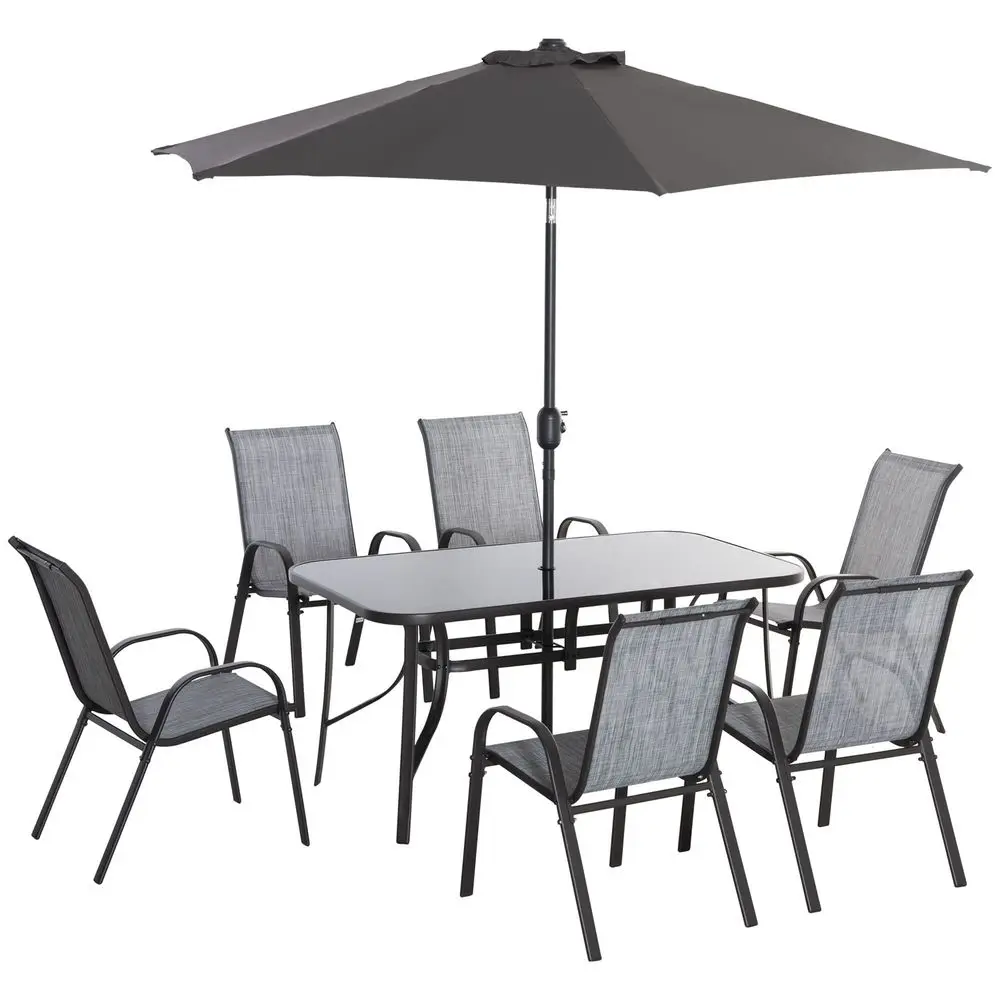 8 Pieces Patio Furniture Set with 9Ft Patio Umbrella, Outdoor Dining Table and Chairs, 6 Chairs, Push Button Tilt and Crank Par
8 Pieces Patio Furniture Set with 9Ft Patio Umbrella, Outdoor Dining Table and Chairs, 6 Chairs, Push Button Tilt and Crank Par