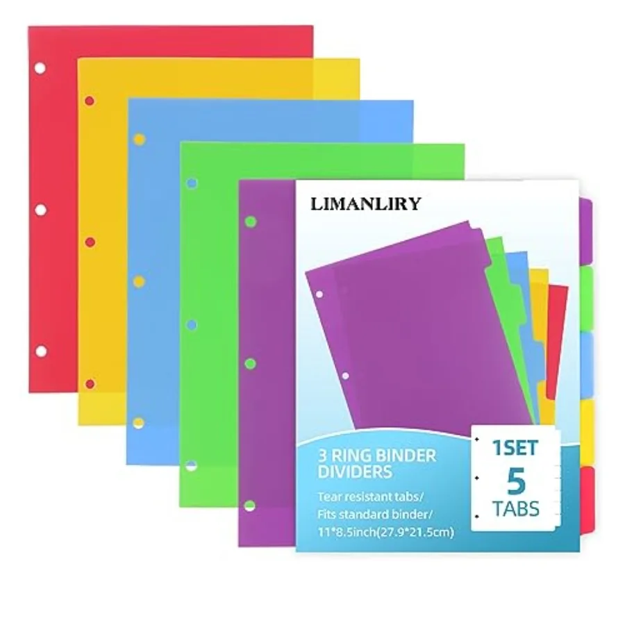 Colorful Binder Dividers with Tabs, Plastic Index with 5 Tabs, Big Tab Dividers for 3 Ring Binder
Colorful Binder Dividers with Tabs, Plastic Index with 5 Tabs, Big Tab Dividers for 3 Ring Binder