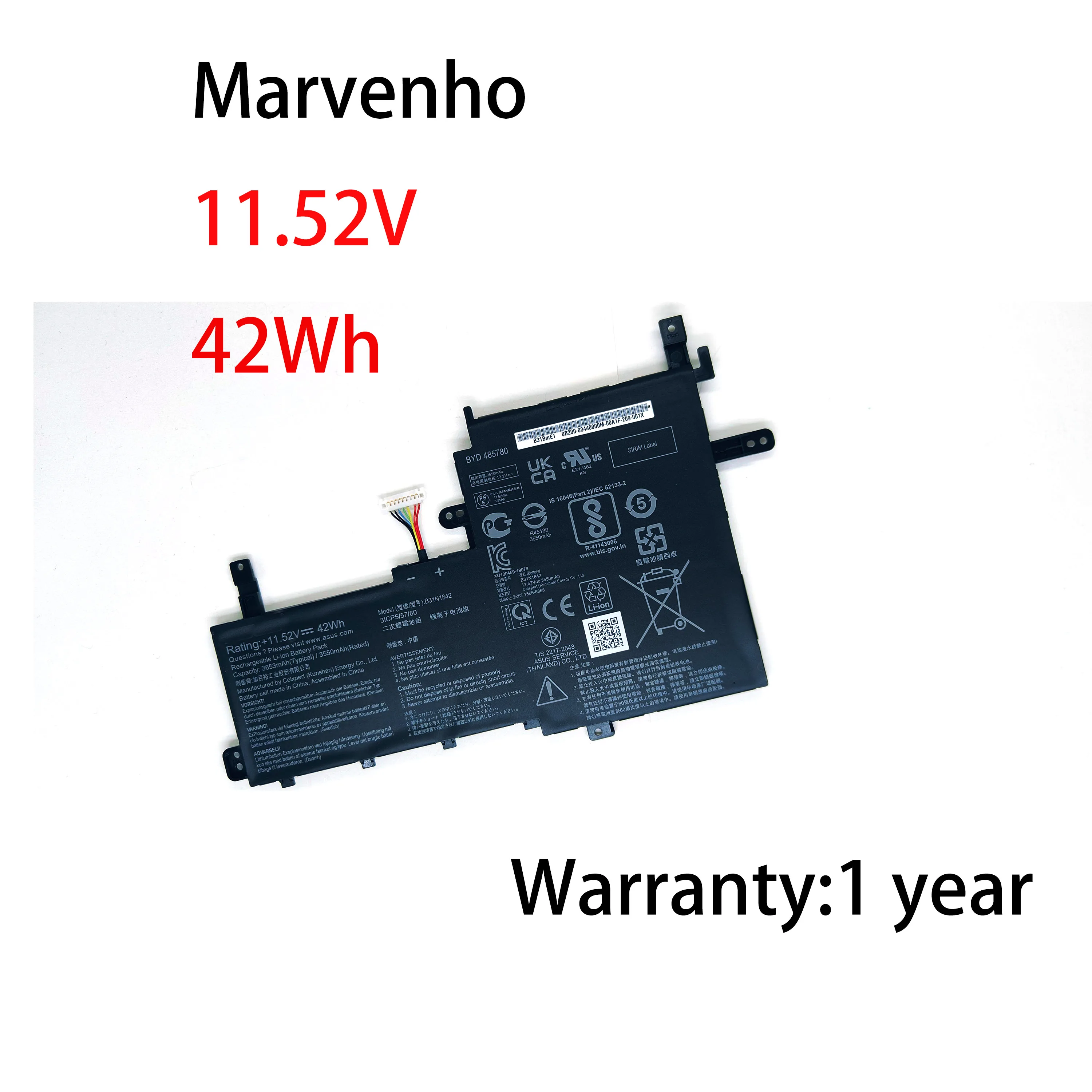 Marvenho New 11.52V 3550mah 42wh B31N1842 Laptop Battery for ASUS VivoBook S15 S531FA S531FL K531FA X531FL
Marvenho New 11.52V 3550mah 42wh B31N1842 Laptop Battery for ASUS VivoBook S15 S531FA S531FL K531FA X531FL