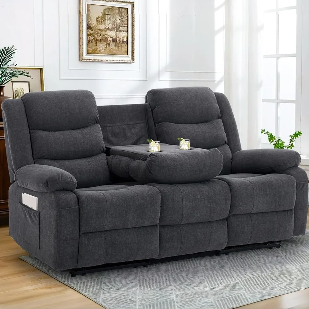 Recliner Sofa, Reclining Loveseat with Console, Reclining Couch with Drop Down Table, 3-Seater Cashmere Sofa with Cup Holder
Recliner Sofa, Reclining Loveseat with Console, Reclining Couch with Drop Down Table, 3-Seater Cashmere Sofa with Cup Holder