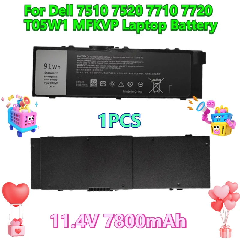 11,4 В 7800 мАч для Dell 7510 7520 7710 7720 T05W1 MFKVP Аккумулятор для ноутбука
11,4 В 7800 мАч для Dell 7510 7520 7710 7720 T05W1 MFKVP Аккумулятор для ноутбука