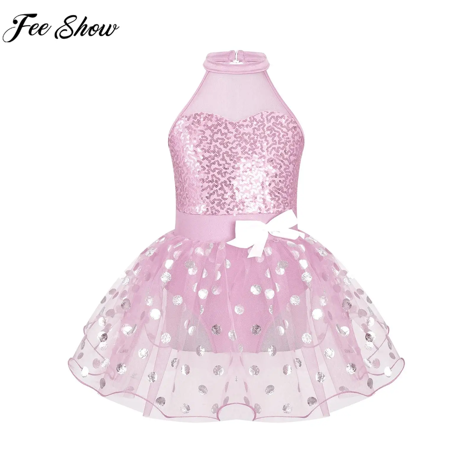 Girls Shiny Sequin Mesh Ballet Tutu Sleeveless Halter Neck Bowknot Dance Leotard Dress Princess Dress for Birthday Party Stage
Girls Shiny Sequin Mesh Ballet Tutu Sleeveless Halter Neck Bowknot Dance Leotard Dress Princess Dress for Birthday Party Stage