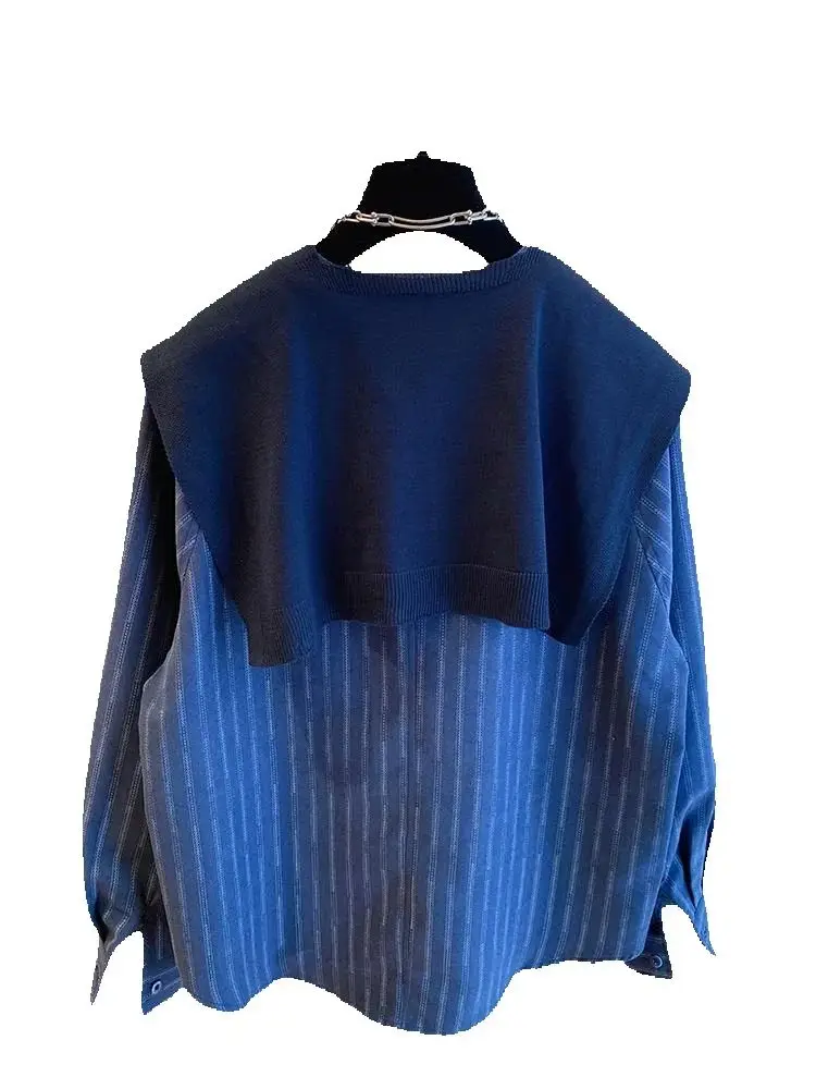 two piece Knitted Shawl With Stripe Shirt Blouse Women autumn winter ladies Top New Loose Layered blouses
two piece Knitted Shawl With Stripe Shirt Blouse Women autumn winter ladies Top New Loose Layered blouses