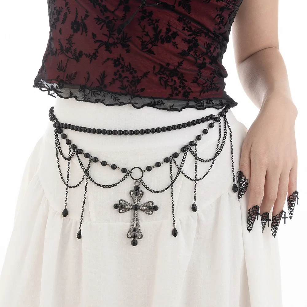 Alloy Cross Black Chain Belt Adjustable Gothicism Y2K Silver Waist Chain Acrylic Beads Exaggerated Crystal Tassel Waistband
Alloy Cross Black Chain Belt Adjustable Gothicism Y2K Silver Waist Chain Acrylic Beads Exaggerated Crystal Tassel Waistband