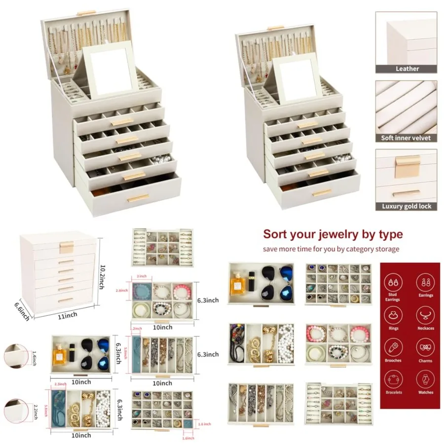Jewelry Boxes for Women, Large Jewelry Box for Necklace, Bracelet, Earrings, Rings Storage, Jewelry holder Organizer for Girls
Jewelry Boxes for Women, Large Jewelry Box for Necklace, Bracelet, Earrings, Rings Storage, Jewelry holder Organizer for Girls