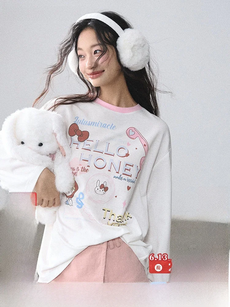 Lulusmiracle Sweet Cool Girl Print Long Sleeve T-Shirt Loose Base Shirt Cotton Casual Style Home Daily Wear round Neck Zipper
Lulusmiracle Sweet Cool Girl Print Long Sleeve T-Shirt Loose Base Shirt Cotton Casual Style Home Daily Wear round Neck Zipper
