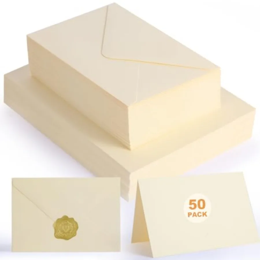 50 PACK Cream Blank Cards and Envelopes 4x6 Inch, Note Greeting Cards, Folded Ivory Cardstock and Envelopes Self Seal for Weddi
50 PACK Cream Blank Cards and Envelopes 4x6 Inch, Note Greeting Cards, Folded Ivory Cardstock and Envelopes Self Seal for Weddi