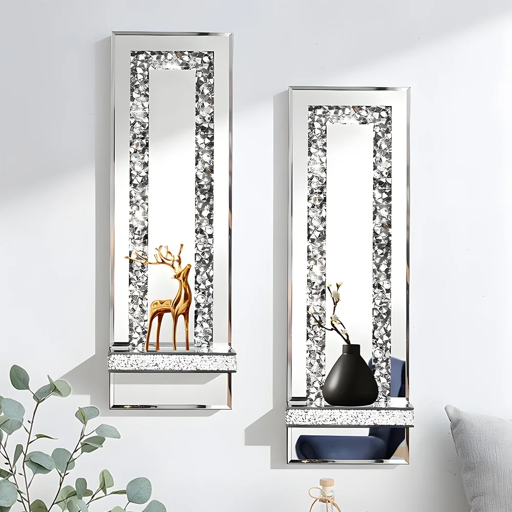 Set of 2 Silvery Wall Candle Holders with Crystal Crush Diamond Mirror End, Ideal for Living Room And Dining Room Decor (Rectangular Striped Design)
Set of 2 Silvery Wall Candle Holders with Crystal Crush Diamond Mirror End, Ideal for Living Room And Dining Room Decor (Rectangular Striped Design)