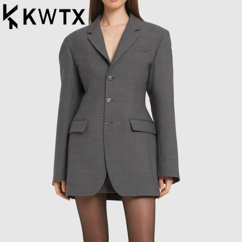 KWTX 2025 Grey Slim Fit Blazer Women's Stylish 3-Button Tapered Waist Spring Summer Light Jacket Office Chic Coat
KWTX 2025 Grey Slim Fit Blazer Women's Stylish 3-Button Tapered Waist Spring Summer Light Jacket Office Chic Coat