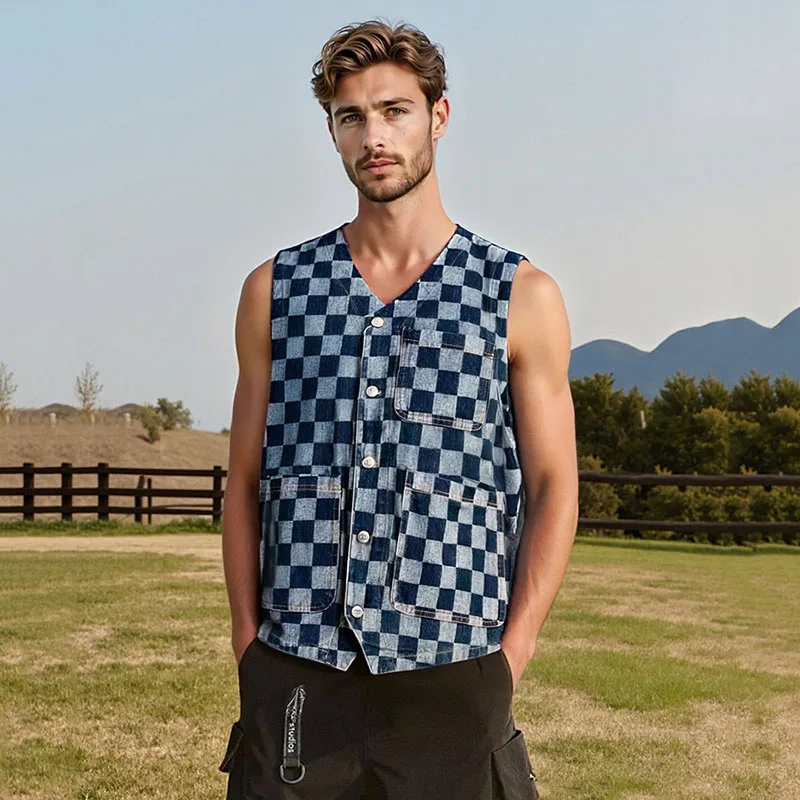 Мужские жилеты, мужские винтажные джинсовые жилеты без рукавов с несколькими карманами, мужские повседневные хлопковые клетчатые жилеты, жилет в стиле сафари, пальто, мужской жилет
Мужские жилеты, мужские винтажные джинсовые жилеты без рукавов с несколькими карманами, мужские повседневные хлопковые клетчатые жилеты, жилет в стиле сафари, пальто, мужской жилет
