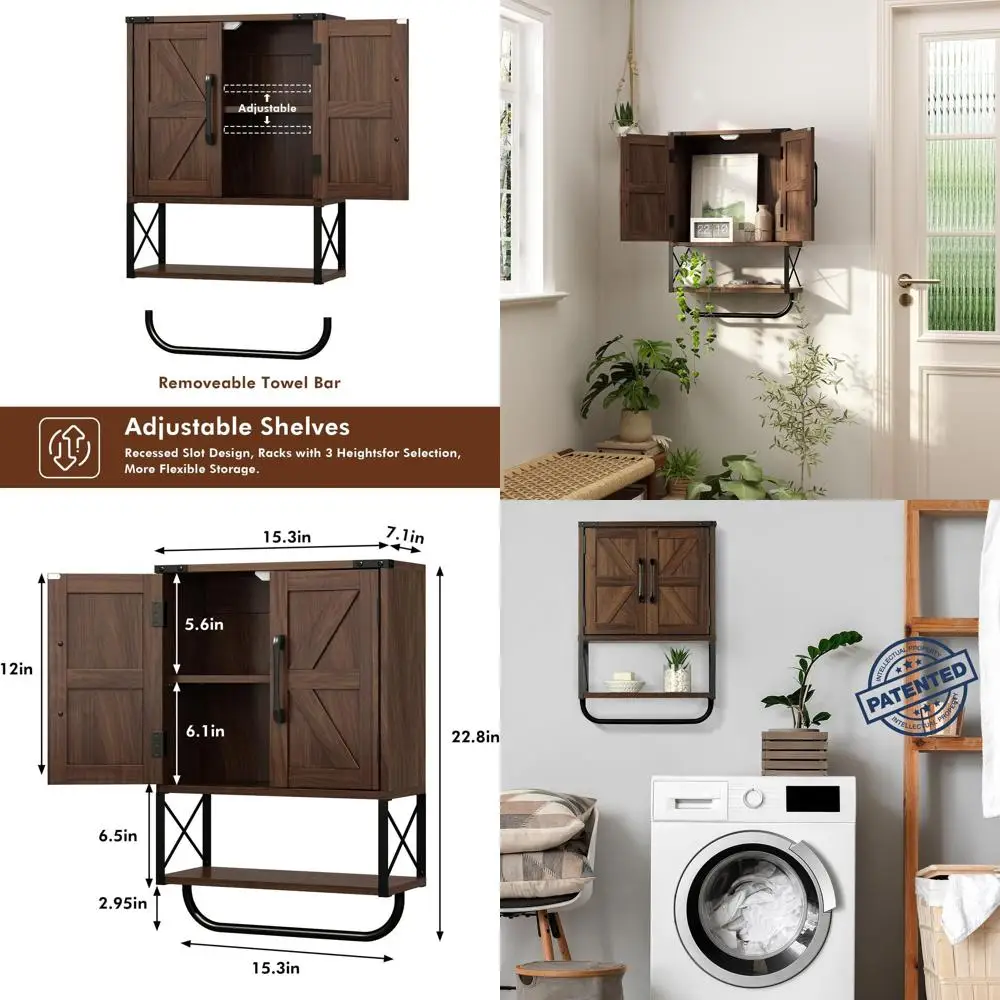 Настенный шкафчик для ванной в деревенском стиле с двумя дверцами, регулируемой полкой и вешалкой для полотенец, отделка под орех
Настенный шкафчик для ванной в деревенском стиле с двумя дверцами, регулируемой полкой и вешалкой для полотенец, отделка под орех