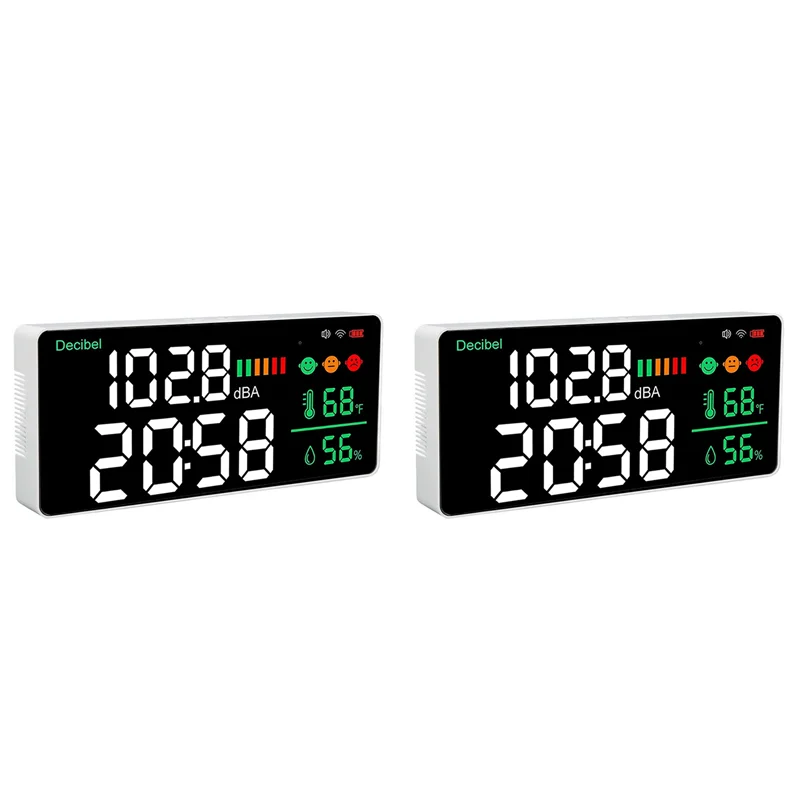 2X 4-в-1 измеритель децибел, Wi-Fi настенный измеритель уровня звука, цифровые часы, измеритель температуры и влажности, измеритель дБ 30-130 дБА-AT36
2X 4-в-1 измеритель децибел, Wi-Fi настенный измеритель уровня звука, цифровые часы, измеритель температуры и влажности, измеритель дБ 30-130 дБА-AT36