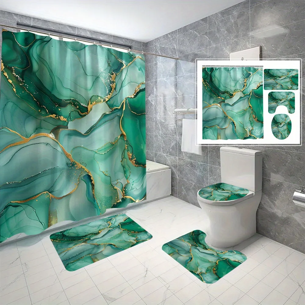 4pcs Luxury Marble Pattern Bathroom Set - Woven Polyester, Machine Washable, Water-Resistant Bath Curtain with C-Type Hooks, Fas
4pcs Luxury Marble Pattern Bathroom Set - Woven Polyester, Machine Washable, Water-Resistant Bath Curtain with C-Type Hooks, Fas