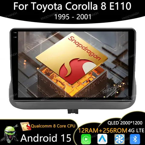 Toyota Corolla 8 E110 1995 - 2001 için Android 15 Araç Radyosu, Carplay Otomatik QLED Baş Ünitesi 4G WIFI BT Qualcomm GPS 2DIN Navigasyon