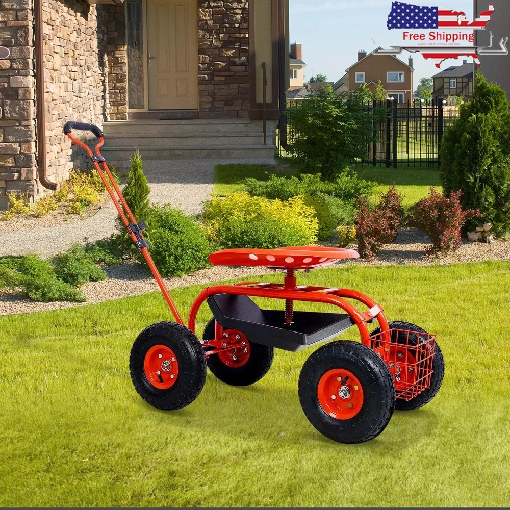 Rolling Garden Scooter Cart with Swivel Seat Heavy Duty All Terrain Wheels Tool Tray and Basket Gardening Tasks
Rolling Garden Scooter Cart with Swivel Seat Heavy Duty All Terrain Wheels Tool Tray and Basket Gardening Tasks