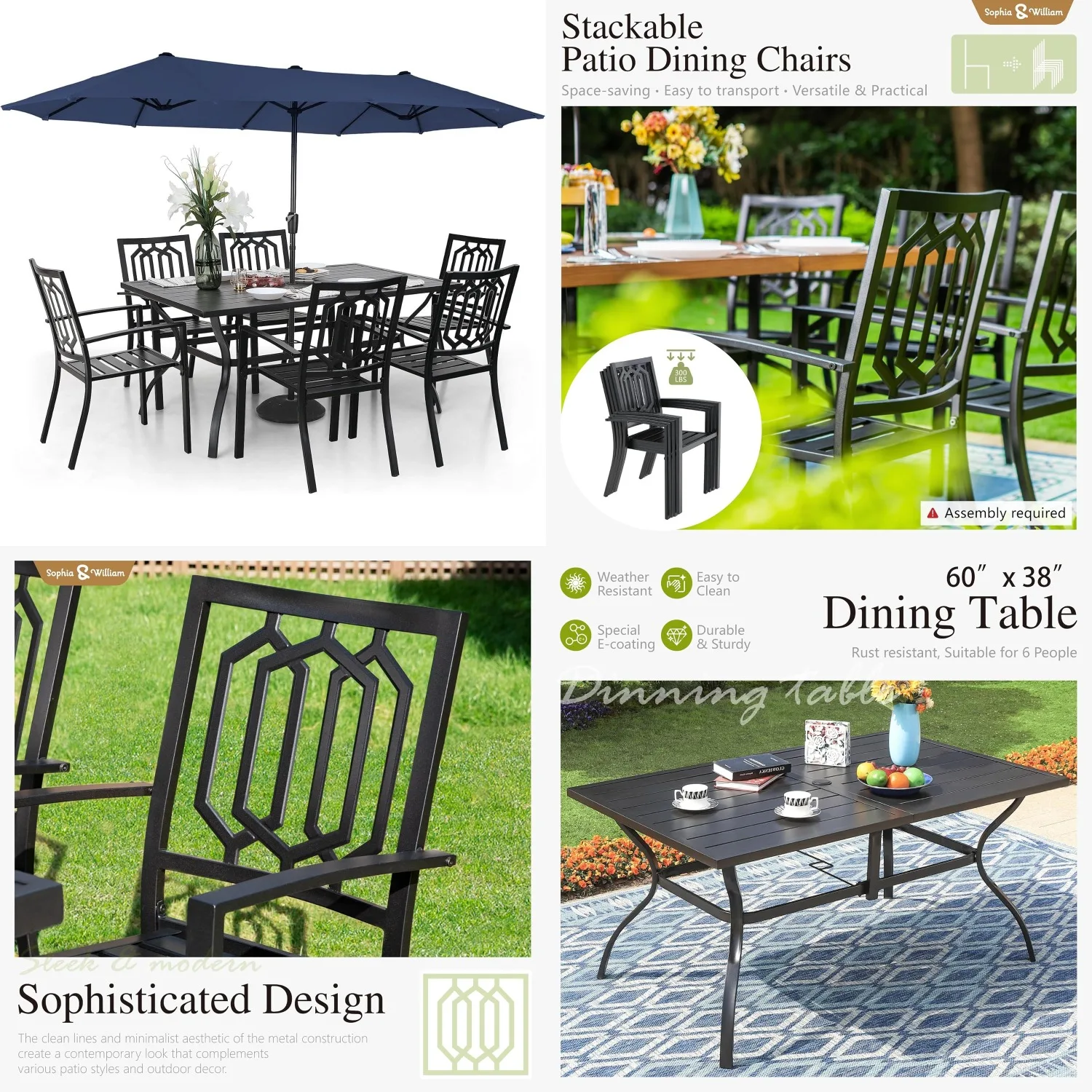 6 Person Metal Patio Dining Set w/ Double-Sided Umbrella, Rectangle Table & Chairs, Outdoor Furniture 13ft Navy, Customized
6 Person Metal Patio Dining Set w/ Double-Sided Umbrella, Rectangle Table & Chairs, Outdoor Furniture 13ft Navy, Customized