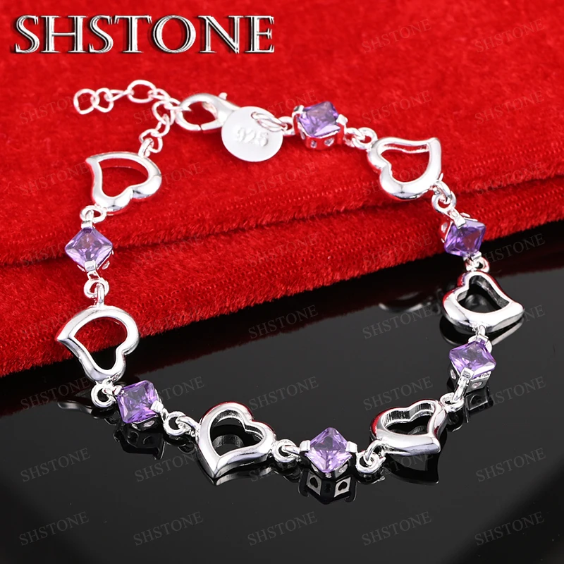 Noble 925 Sterling Silver Purple Zircon Heart Bracelet Valentine's Day Accessories Fashion Charm Men Women Wedding Party Jewelry
Noble 925 Sterling Silver Purple Zircon Heart Bracelet Valentine's Day Accessories Fashion Charm Men Women Wedding Party Jewelry