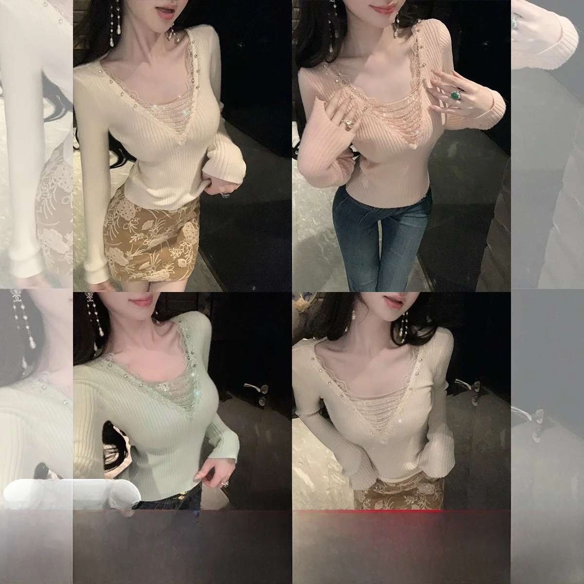 Sy Women's Crystal Chain Lace Trim Knitted Base Layer Top Gentle Sle Slim Fit Soft Fabric Long Sve V-Ne Regular Le...
Sy Women's Crystal Chain Lace Trim Knitted Base Layer Top Gentle Sle Slim Fit Soft Fabric Long Sve V-Ne Regular Le...