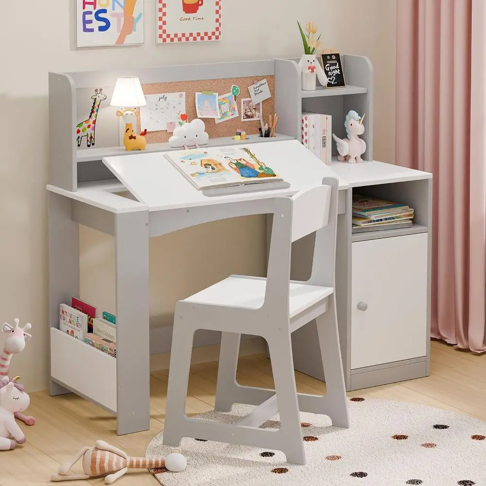 Children's Study Desk and Chair Set with Storage, Wooden Desk for Ages 5-12, Grey Bedroom Writing Desk
Children's Study Desk and Chair Set with Storage, Wooden Desk for Ages 5-12, Grey Bedroom Writing Desk