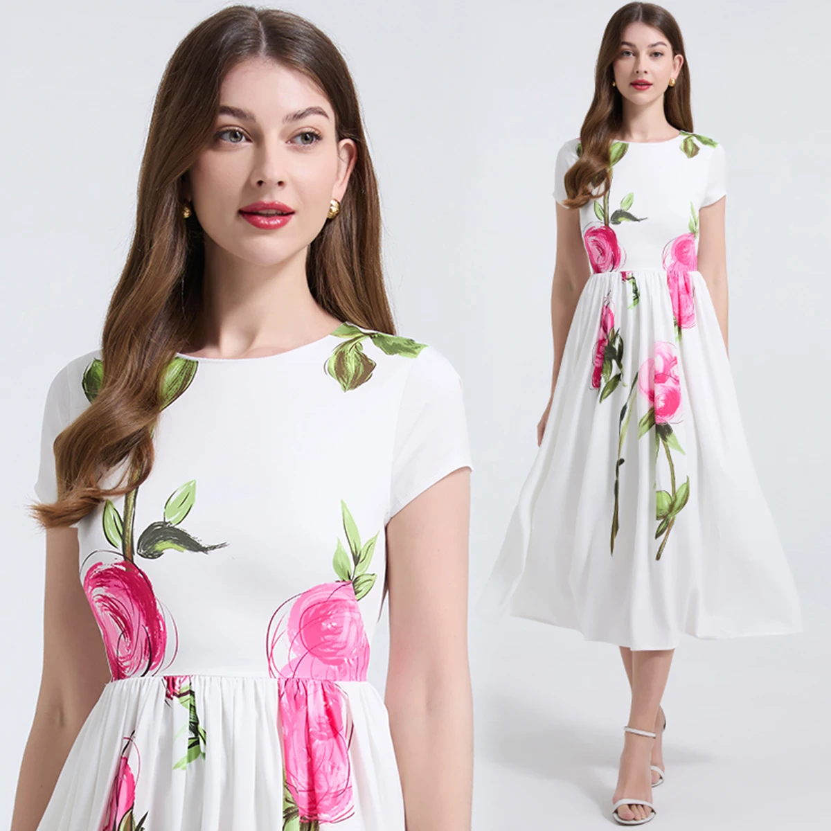 2025 Summer Runway Vacation Flower Print Dress Women O Neck Short Sleeve High Waist Elegant Holiday A-line Party Dress
2025 Summer Runway Vacation Flower Print Dress Women O Neck Short Sleeve High Waist Elegant Holiday A-line Party Dress