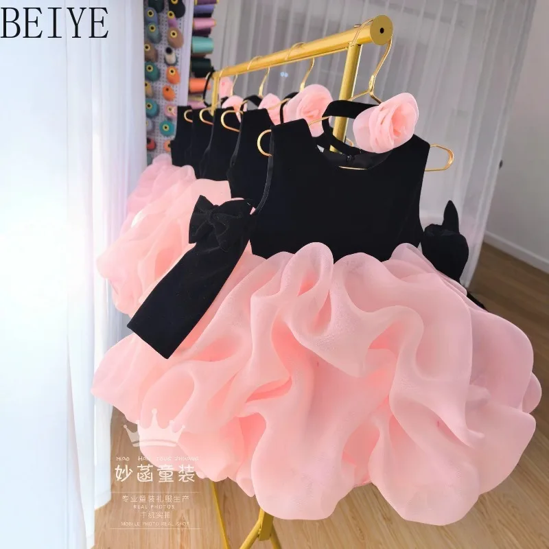 Black Velvet Pink Ruffled Tulle Tutu Dress Kids 3D Flower Bow Sleeveless Dress Flower Girl Wedding Birthday Party Princess Gown
Black Velvet Pink Ruffled Tulle Tutu Dress Kids 3D Flower Bow Sleeveless Dress Flower Girl Wedding Birthday Party Princess Gown